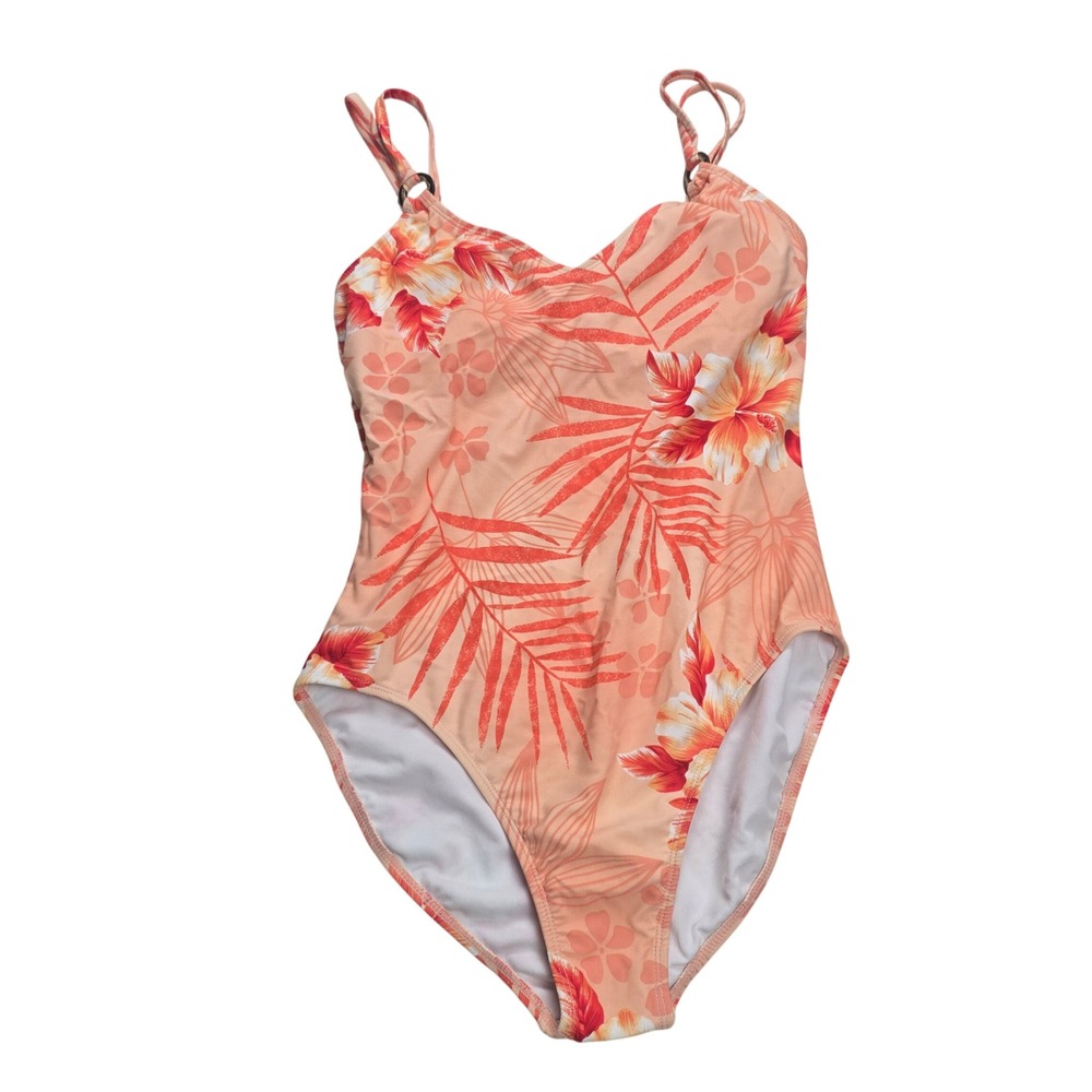 Cherokee One‎ Piece Swimsuit Womens 12 Peach Tropical Floral NWT Vintage Style